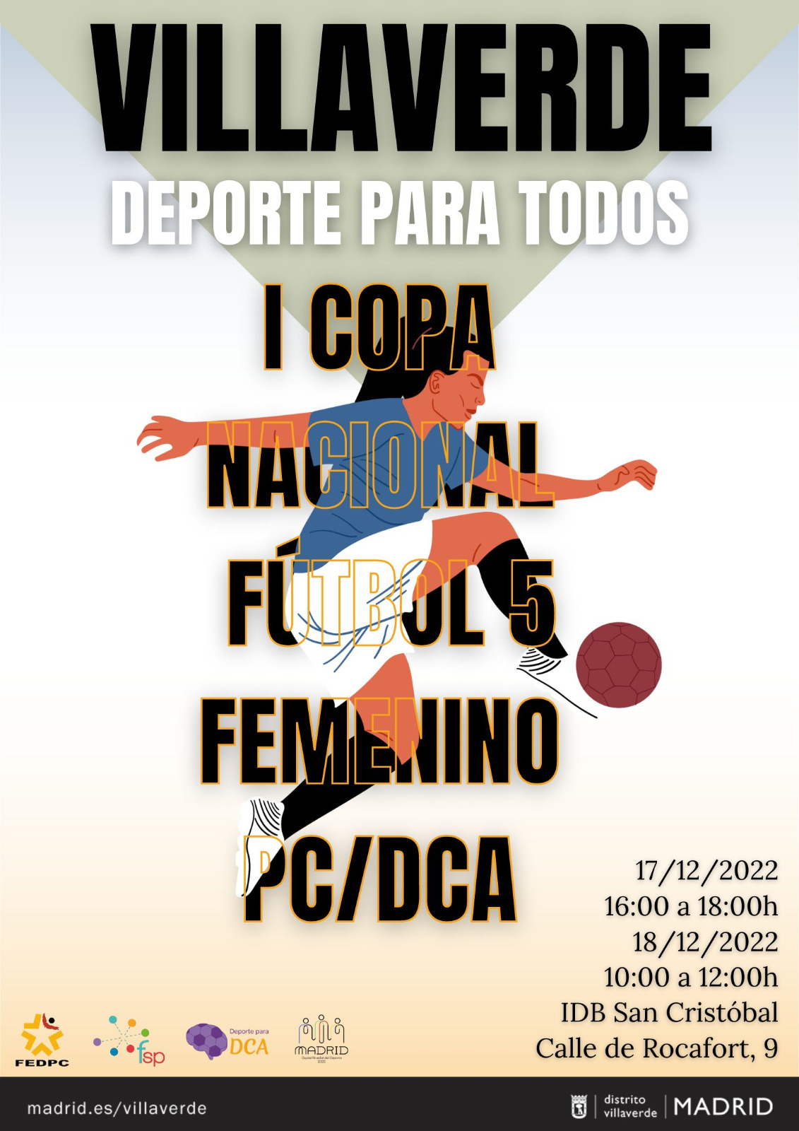 Cartel I Copa Nacional de Fútbol 5 Femenino entre personas con DCA